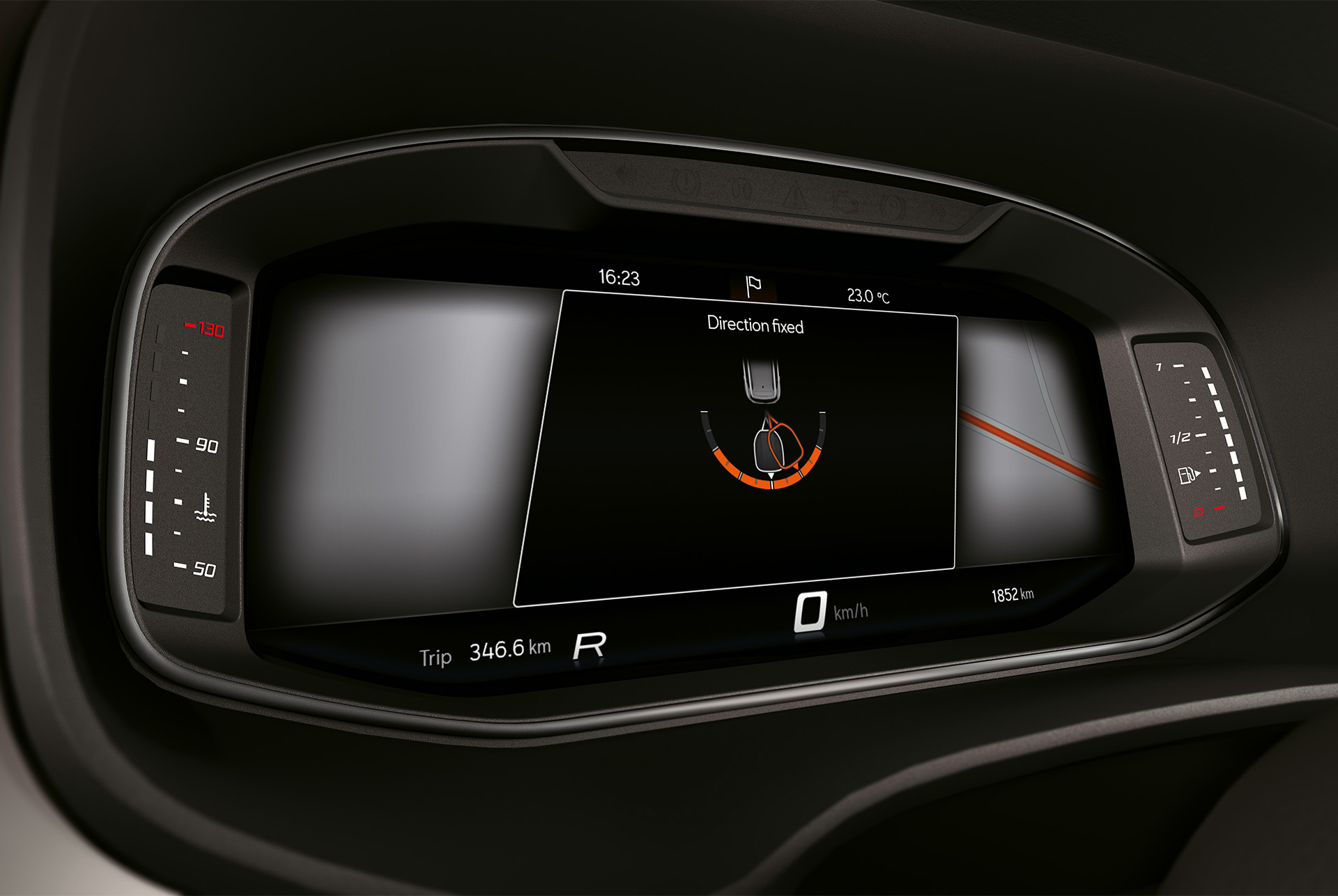 Trailer Assist feature displayed on the CUPRA's digital dashboard, showing the visual cues for safer parking with a trailer, with real-time sensor and camera data.